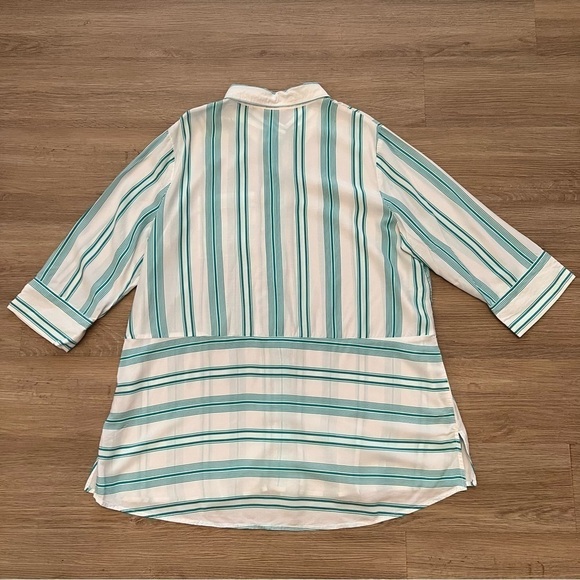 Soft Surroundings Ladson Button Up Top Green Stripe Coastal Lightweight Sz L - Picture 6 of 9